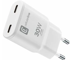 Cellular Line „Cellularline“ USB-C Duo GaN kelioninis įkroviklis, 30 W, baltas