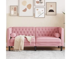 Dvivietė chesterfield sofa su pagalvėlėmis, rožinė, aksomas