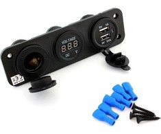 Pls37 Automobilio 12V cigarečių degiklio lizdas 2XUSB 5V 2A voltmetras