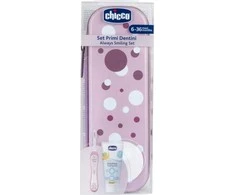 CHICCO 00012098100000 Fluoro dantų pasta + šepetėlis + dėklas Lila 6-36 m