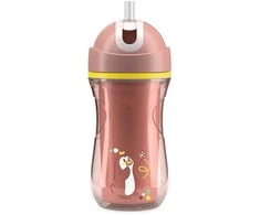 Chicco Puodelis termo puodelis su šiaudeliu, 266 ml, persikų spalvos, 14 mėn.+