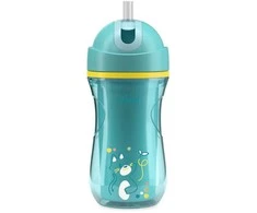 Puodelis niekapek termicz ze słomką 266ml turkus 14m+