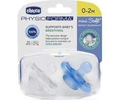Chicco PhysioForma Mini Soft Mėlyna Silikoninis čiulptukas 0-2 mėnesių 2 vienetai