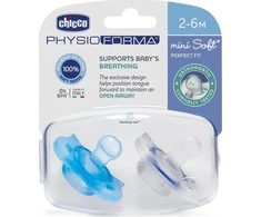 "Chicco PhysioForma Mini Soft Mėlyna" minkštas mėlynas silikoninis čiulptukas 2-6 mėn. 2 vnt