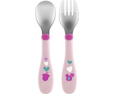 CHICCO CUTLERY metalinė šakutė ir SPOON smėlio spalvos