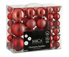 Christmas Gifts Dekoratyviniai plastikiniai žaisliukai seifui, 46 vnt., raudoni žėručiai