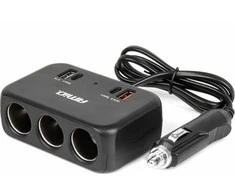 Trijų lizdų prailgintojas su įkrovikliu 1x USB-A + 1x USB-C QC 4.0 12/24V 120W 80 cm AMIO-04365