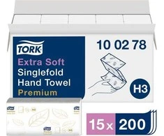 Servetėlės Tork Singlefold Soft Premium H3 (100278), 2 sluoksniai, baltos spalvos, 200 lapelių
