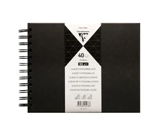 Clairefontaine Iškarpų albumas, juodi kieti viršeliai, viela įrišti, 40 juodų puslapių, 32x24 cm, 185 g, be rūgščių