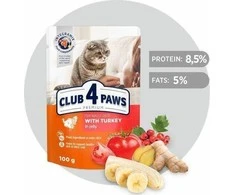 Club 4 Paws konservai katėms su kalakutiena drebučiuose, 100 g