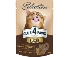 Club 4 Paws Selection konservai katėms su triušiena ir kalakutiena padaže, 80 g