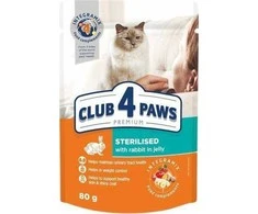 Club 4 Paws Sterilised konservai katėms su triušiena drebučiuose, 80 g