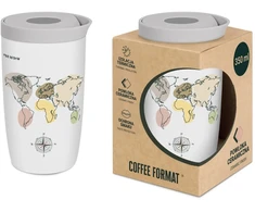 Coffee Format Baltas termo puodelis su pasaulio žemėlapio motyvu, 350 ml
