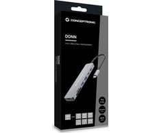 Šakotuvas Carruzzo Conceptronic DONN28G Vielinis USB 3.2 Gen 1 (3.1 Gen 1) Type-C Pilka