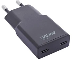 Conceptronic „InLine®“ USB maitinimo šaltinis ir įkroviklis, dvigubas USB-C, PD, PPS, 30 W, juodas