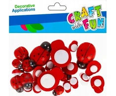 Dekoracija iš medžio CRAFT with FUN Ladybirds, lipni, 24 vnt., įvairių dydžių