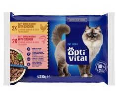 Maisto produktai katėms - OptiVital šonkauliai padaže vištiena lašiša 4x85g