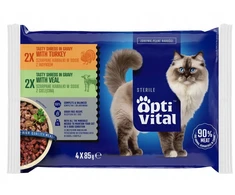 Kačių maistas - OptiVital šlapias kačių maistas su kalakutiena ir veršiena 4x85g