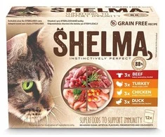 SHELMA with kalakutiena, duck, vištiena and jautiena in sauce – šlapias kačių maistas – 12x85g
