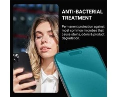 Crong Anti-Bacterial 3D Armor Glass – 9H viso ekrano grūdintas stiklas, skirtas iPhone 15 Pro Max + montavimo rėmelis