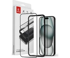 Crong Anti-Bacterial 3D Armour Glass - 9H Full Glue Apsauginis stiklas skirtas Apple iPhone 16 Plus / Apple iPhone 15 Plus + installation frame