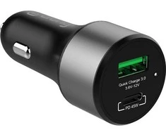 Crong Power Car Charger 63W – USB-C PD 45W automobilinis įkroviklis + USB QC 3.0 18W (juodas)