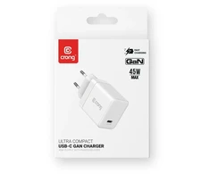 Crong Ultra Compact GaN - USB-C 45W PD 3.0 laidinis įkroviklis su PPS baltos spalvos