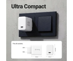 Crong Ultra Compact GaN - USB-C 45W PD 3.0 laidinis įkroviklis su PPS baltos spalvos