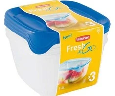 Curver / Keter CURVER Rinkinys POJEMNIKÓW KWADRATOWYCH FRESH&amp;GO 3X1,2L /Mėlynas/ TRANSPARENTNY