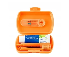 Dantų šepetėlis Curaprox KELIONĖS RINKINYS VAIKAMS ORANŽINĖ
