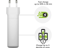dbramante1928 - Įkrovimas - Sieninis įkroviklis GaN - USB-C 140W + 100W + 18W ES - Baltas