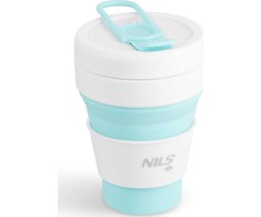 Nils Silikoninis sulankstomas turistinis kelioninis puodelis mėtų su dangteliu 355 ml