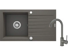 Granitinė virtuvinė plautuvė Deante Zorba su maišytuvu, ZQZVT113, Anthracite metallic