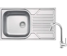 Virtuvinė plautuvė Deante Legato su maišytuvu ZELA0113, Satin