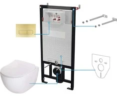 Potinkinis WC komplektas Deante Peonia 6in1, CDER6ZPW, Baltas/Brushed auksinis