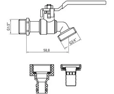 Deante rutulinis sodo čiaupas 1/2" su adapteriais