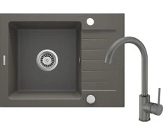 Granitinė virtuvinė plautuvė Deante Zorba su maišytuvu, ZQZAT11A, Anthracite metallic