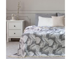 Lovatiesė Tropical Leaves DecoKing 260 × 280 cm, pilka ir balta