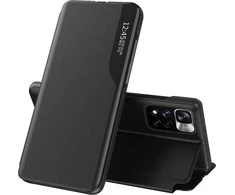 Hurtel Eco Leather View dėklas skirtas Xiaomi Redmi Note 11 Pro+ 5G (China) / 11 Pro 5G (China) / Mi11i HyperCharge / Poco X4 NFC 5G, juodas