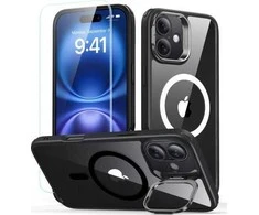 ESR Classic Hybrid KickStand HaloLock MagSafe &amp; TEMPERED GLASS Apple iPhone 16 dėklas telefonui juodos spalvos