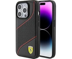 Ferrari FEHCP15LPWAK Apple iPhone 15 Pro 6.1″ juodos spalvos kietas dėklas Perforated Waves Metal Logo