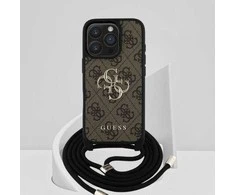 Dėklas Guess 4G Big Logo Cord Stap Crossbody Apple iPhone 16 Pro Max rudos spalvos