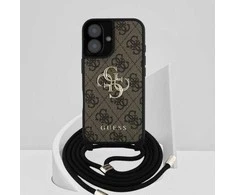 GUESS dėklas skirtas Apple iPhone 16 GUHCP16SP4GMGCRW (CBDY PU 4G Big Logo W/Cord Strap) rudos spalvos