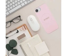 Guess PU Grained Classic Logo MagSafe Apple iPhone 16e dėklas telefonui rožinės spalvos