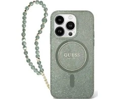 Dėklas Guess GUHMP16MHGCRELSA Apple iPhone 16 Plus 6.7″ žalios spalvos hardcase IML Glitter With Pearl Strap MagSaf