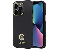 Guess GUHCP15XM4DGPK Apple iPhone 15 Pro Max 6.7″ juodos spalvos kietas dėklas Silicone Logo Strass 4G