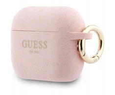 Guess silikoninis blizgučių žiedinis dėklas AirPods Pro 3 ausinėms - Rožinė