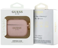 Guess silikoninis blizgučių žiedinis dėklas AirPods Pro 3 ausinėms - Rožinė