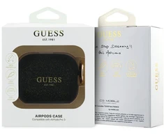 „Guess“ silikoninis blizgučių žiedinis dėklas, skirtas „AirPods Pro 3“ ausinėms - Juodas