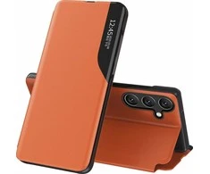 Hurtel Eco Leather View Case elegant su piniginės ir stovelio funkcionalumu Samsung Galaxy A26 – dėklas telefonui oranžinės spalvos